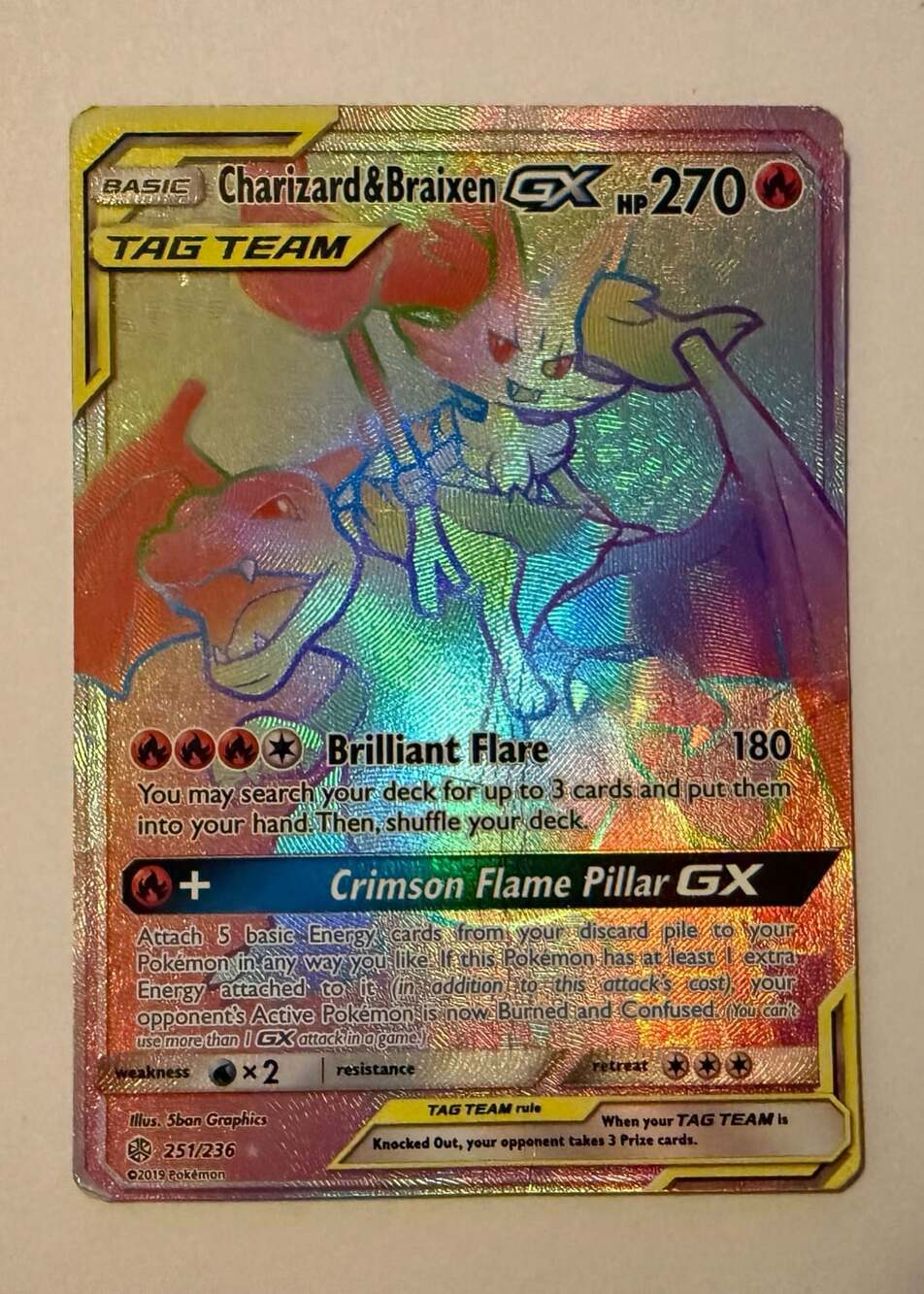 Pokemon Charizard & Braixen GX 251/236 Cosmic Eclipse Rainbow Rare